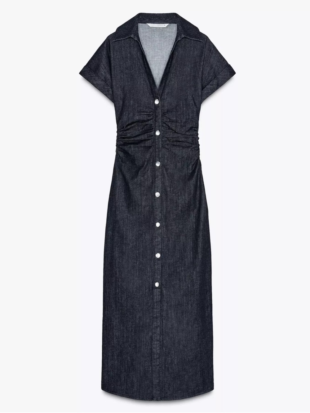 Zara Ruched Denim Midi Dress Size  S - Picture 2 of 11